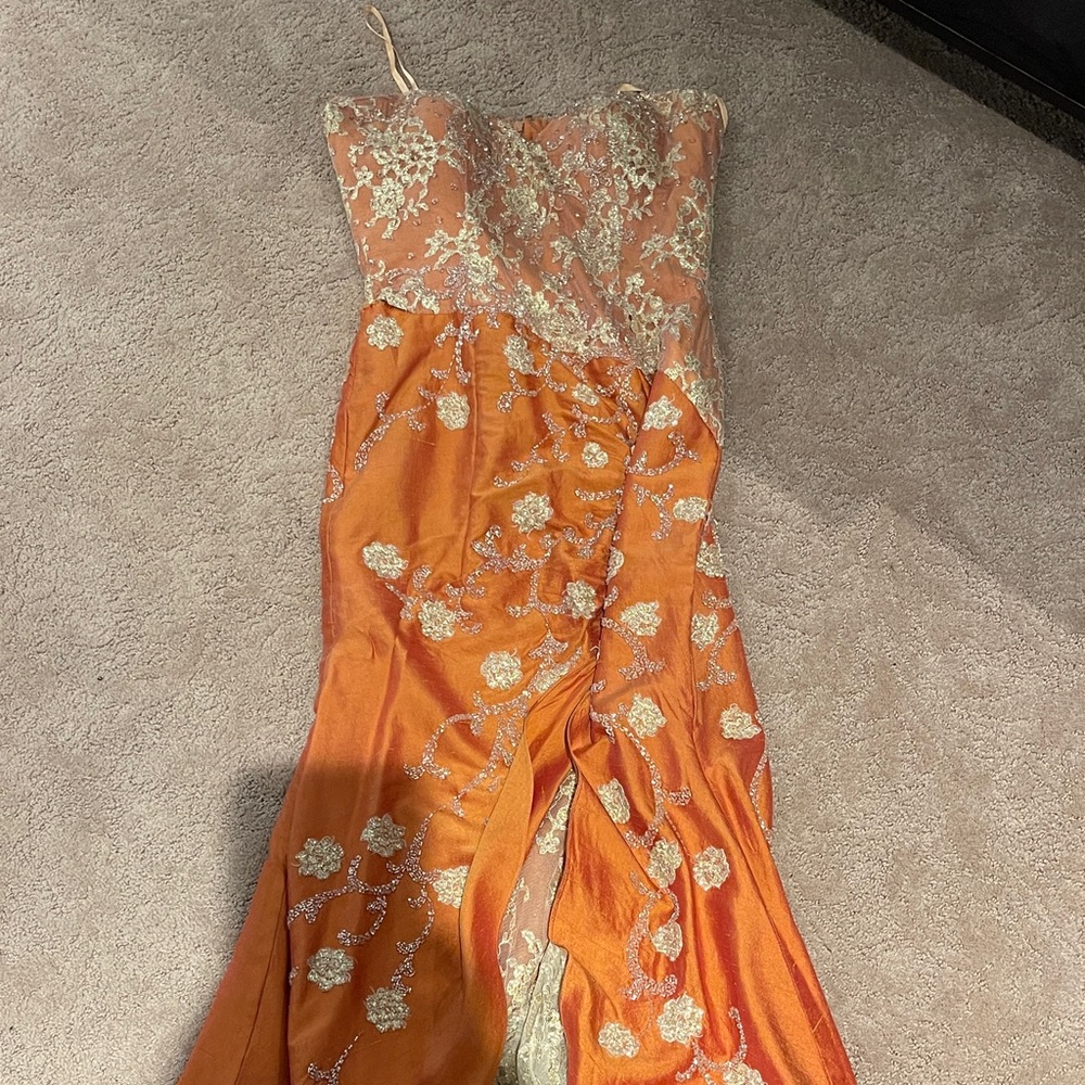 Elegant Orange and Cream Lace Dress